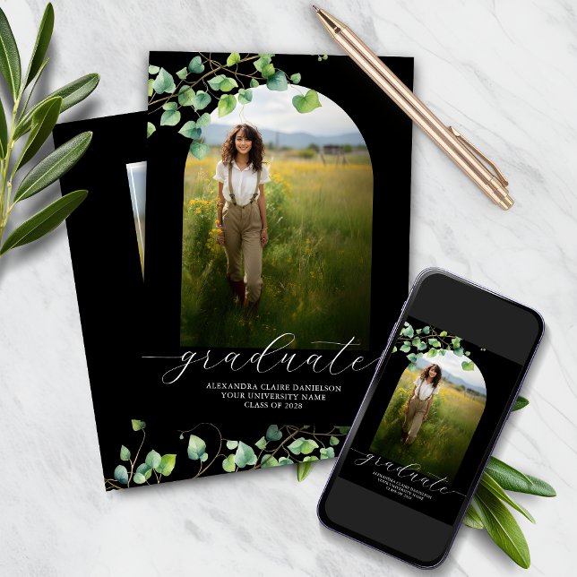 Invitación Boho Arch Ivy, graduación negra (Subido por el creador)