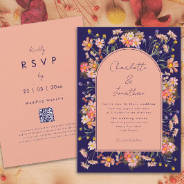 Invitación Boho Arch Navy Blue Fall Wedding