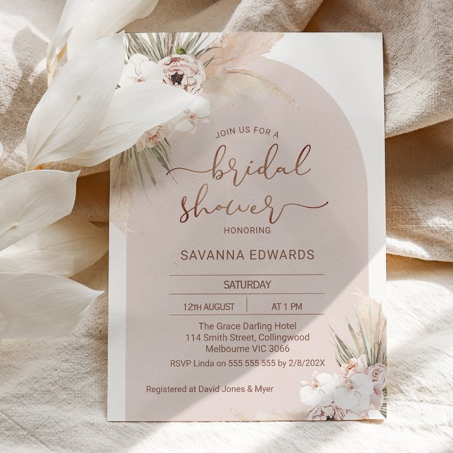 Invitación Boho Arch Orchards Pampas Ducha de Novias Grass (Subido por el creador)