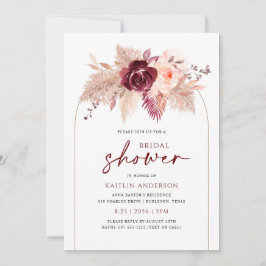 Invitación Boho Arch Pampas Bridal Shower Burgundy