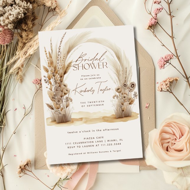 Invitación Boho Arch Pampas Ducha de Novias Florales Grasas (Subido por el creador)