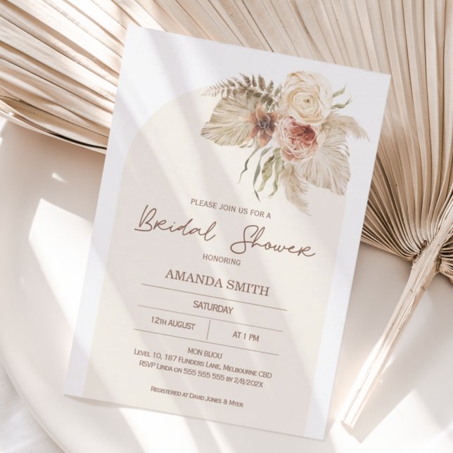 Invitación Boho Arch Pampas Ducha de Novias Florales Grasas (Subido por el creador)