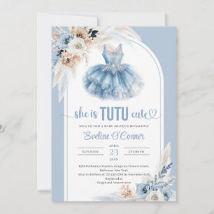 Invitación Boho arch pampas pasto tutu azul vestido Baby Show