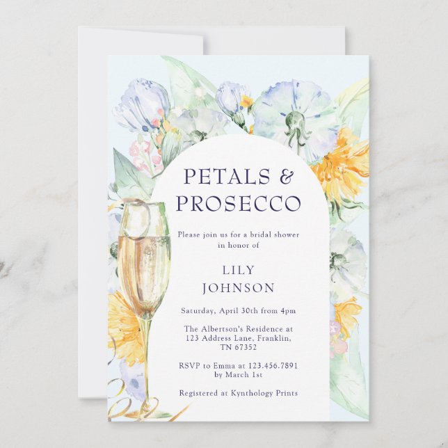 Invitación Boho Arch Petals Prosecco Floral Bridal Shower (Anverso)