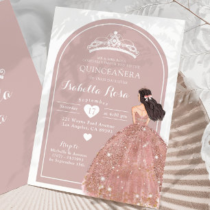 Invitación Boho Arch Rosa de oro Princesa de Quinceañera