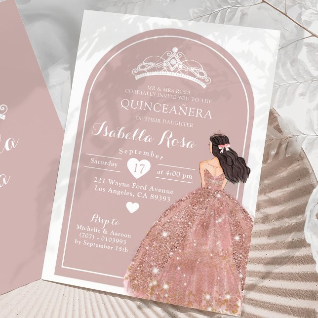 Invitación Boho Arch Rosa de oro Princesa de Quinceañera (Subido por el creador)