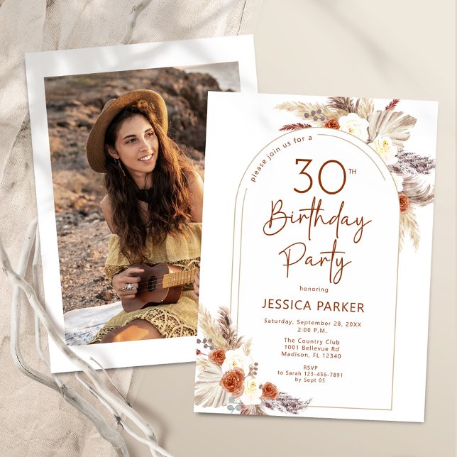 Invitación Boho Arch Terracotta Foto 30 cumpleaños (Subido por el creador)