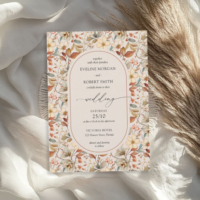 Invitación Boho Arch Terracotta Ivory Rust Fall Wildflowers (Boho Arch Terracotta Ivory Rust Fall Wildflowers Invitation)