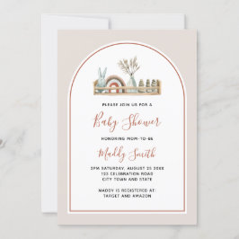 Invitación Boho Arch Toys Terracotta Rainbow Baby Shower