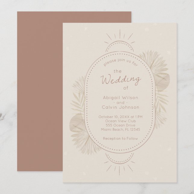 Invitación Boho Arch y Palm Terracotta y Boda de Marfil (Anverso / Reverso)