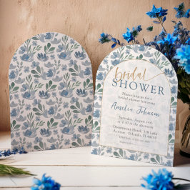 Invitación Boho Arched Bridal Shower Dusty Blue Floral