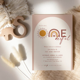 Invitación Boho Arco Arcoíris 1er Cumpleaños Miss Onederful