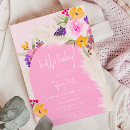 Invitación Boho arco floral rosa chica hola bebé ducha