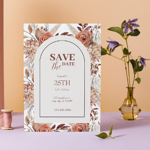 Invitación Boho Arco Floral Terracota Otoño Guardar La Fecha