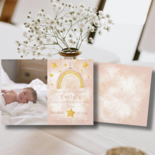 Invitación Boho arco iris pinky mágico polvo estrellas de oro