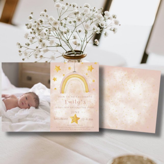 Invitación Boho arco iris pinky mágico polvo estrellas de oro (Subido por el creador)