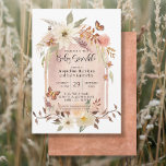 Invitación BOHO Arco Moderno Caída Mariposa Floral Sprinkle<br><div class="desc">Versión de Baby Sprinkle, hay versiones adicionales disponibles. Un arco acuático está cubierto de hermosas flores termales cálidas con verde musgo, siena y follaje marrón. Paleta de color de tono de tierra de moda con melocotón, cobre, terracota, ámbar, siena y vegetación de sabores mudos con flores de marfil y melocotón....</div>