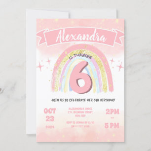 Invitación Boho Arcoiris 6 Cualquier Purpurina de edad Chica 