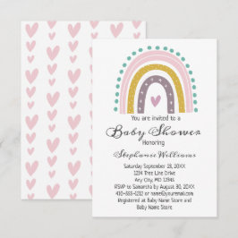 Invitación Boho Arcoíris Corazones Rosados Morados Turquesa N