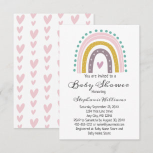 Invitación Boho Arcoíris Corazones Rosados Morados Turquesa N
