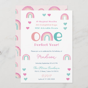 Invitación Boho Arcoiris un año perfecto Fiesta de cumpleaños
