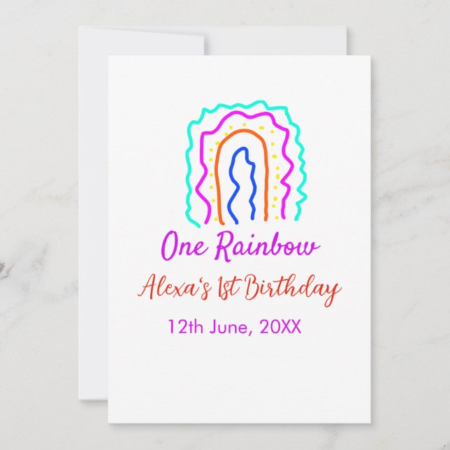 Invitación Boho Arcoiris, un niño de cumpleaños, retro brilla (Anverso)