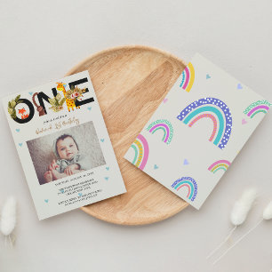 Invitación Boho Arcoiris Wild Un primer cumpleaños
