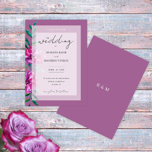 Invitación Boho Artístico Rosa Púrpura Floral Acuarela