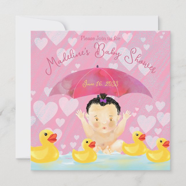 Invitación Boho Asian Baby Girl Yellow Ducky Baby Shower (Anverso)
