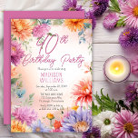 Invitación Boho Aster Flowers Floral 40th Birthday Party<br><div class="desc">Elegant bohemian style aster flowers floral design "40th Birthday Party" design featuring a floral frame of asters in a variety of colors,  including purple,  magenta rose pink and golden and butter yellow,  on a pastel-toned watercolor background.</div>