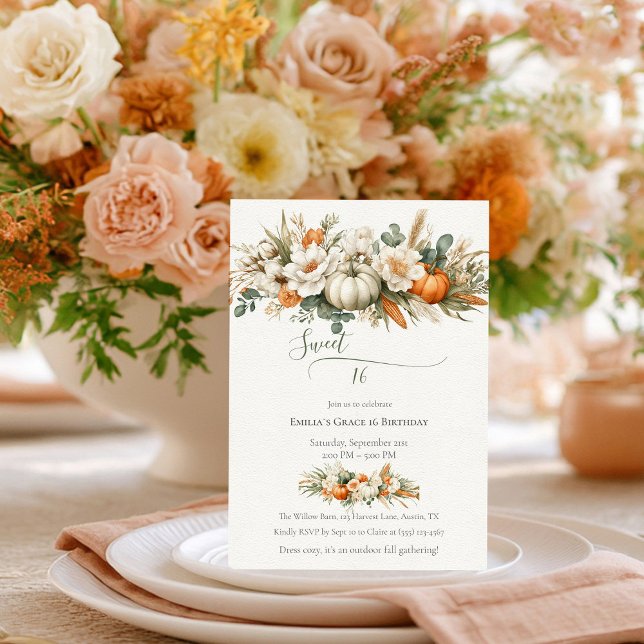 Invitación Boho Autumn Arreglo Floral Dulce 16 (Subido por el creador)