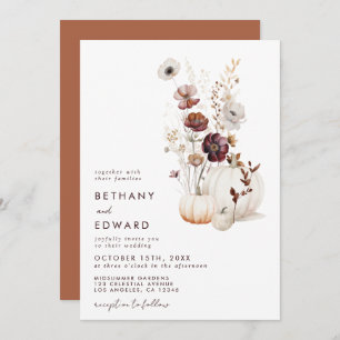 Invitación Boho Autumn Boda de calabaza de flores silvestres