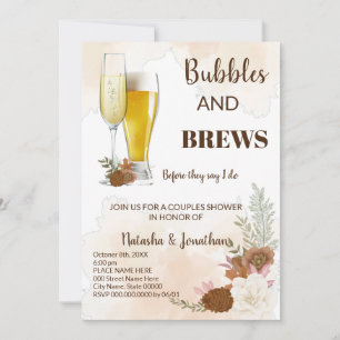 Invitación Boho Autumn Bubble & Brews Couples Shower