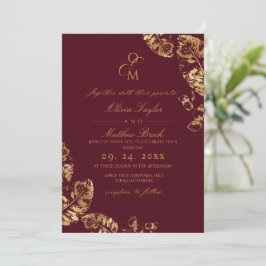 Invitación Boho Autumn | Burgundy ruso y Boda de oro