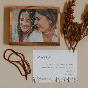 Invitación Boho Autumn Faded Photo Matron of Honor Card