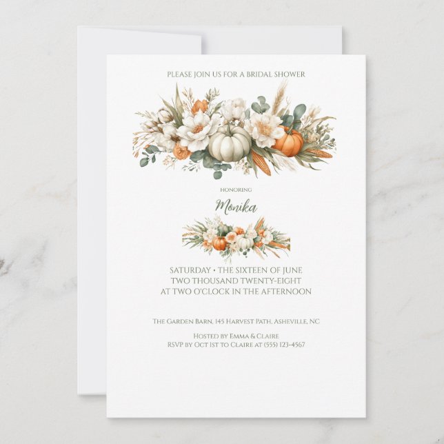 Invitación Boho Autumn Floral Arranque Bridal Shower (Anverso)
