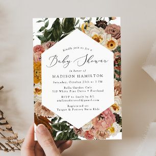 Invitación Boho Autumn Floral Baby Shower