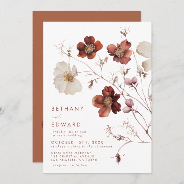 Invitación Boho Autumn Floral Boda (Anverso / Reverso)