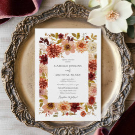 Invitación Boho Autumn Floral QR Code Wedding Invitation
