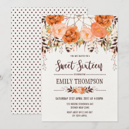 Invitación Boho Autumn Floral Sweet Dieciséis Dreamcatcher Ca