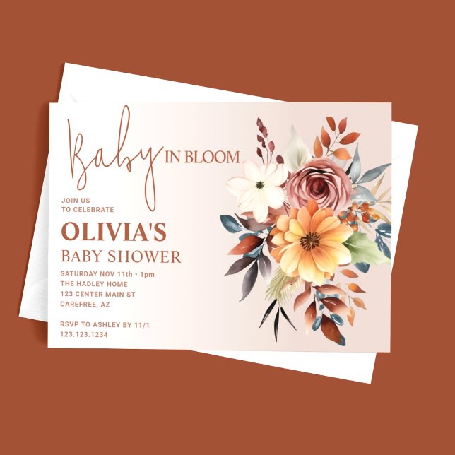 Invitación Boho Autumn Floral Terracotta Baby Shower (Subido por el creador)