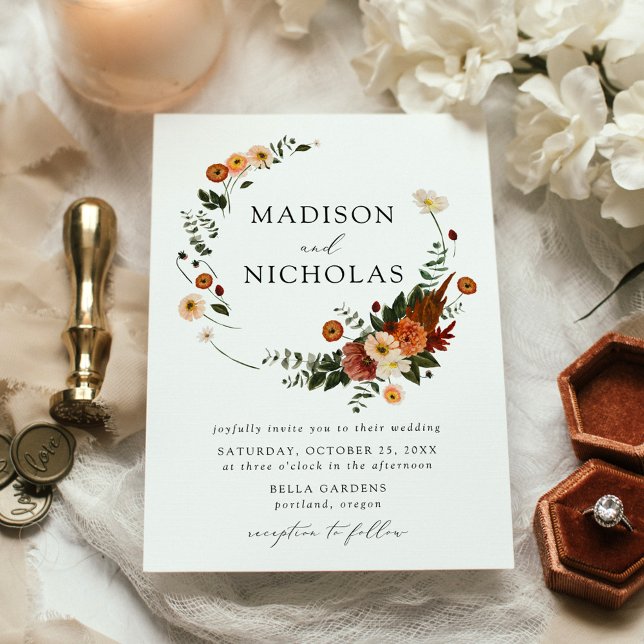 Invitación Boho Autumn Floral Wreath Boda (Subido por el creador)