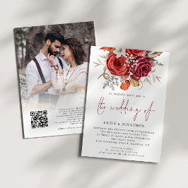 Invitación Boho Autumn Florals Foto Boda de código QR