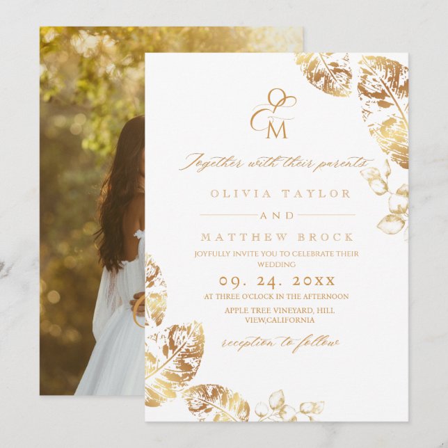 Invitación Boho Autumn Leafs | Boda botánico (Anverso / Reverso)