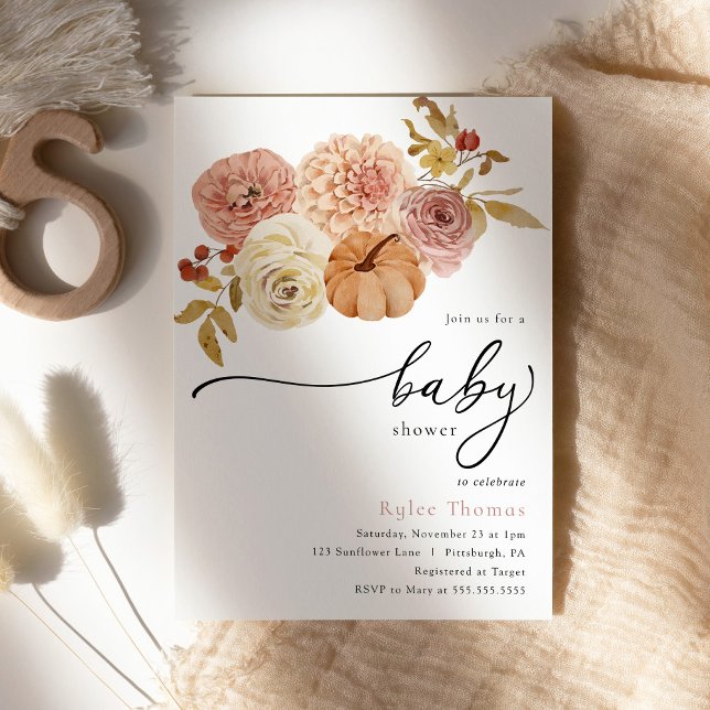 Invitación Boho Autumn Pumpkin Cae Bebé Chica Ducha (Subido por el creador)