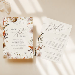 Invitación Boho Autumn Wildflower Beige All In One Boda