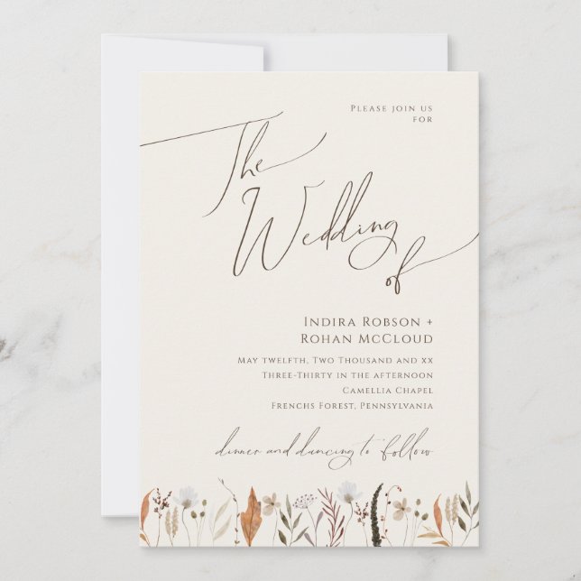 Invitación Boho Autumn Wildflower | Beige El Boda De (Anverso)