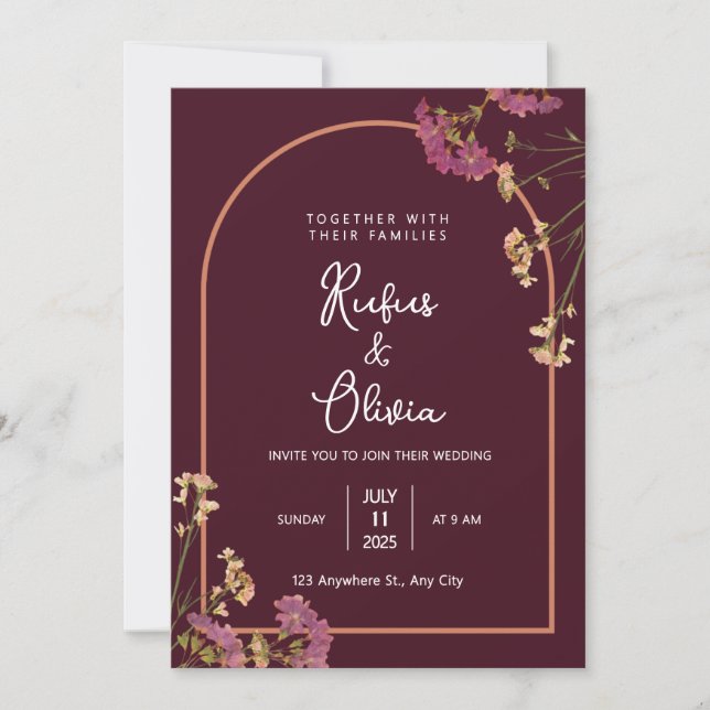 Invitación Boho Autumn Wildflower | Boda botánico (Anverso)