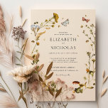 Invitación Boho Autumn Wildflower | Boda botánico<br><div class="desc">Hierba seca y rústica, hojas y flores silvestres secas y secas. Hojas verdes sabrosas, acentos de cobre oxidados y tonos de tierra floral le dan un toque natural y orgánico a la paleta. El champán neutro y el blanco le dan un toque de elegancia y sofisticación. Los tonos apagados mantienen...</div>