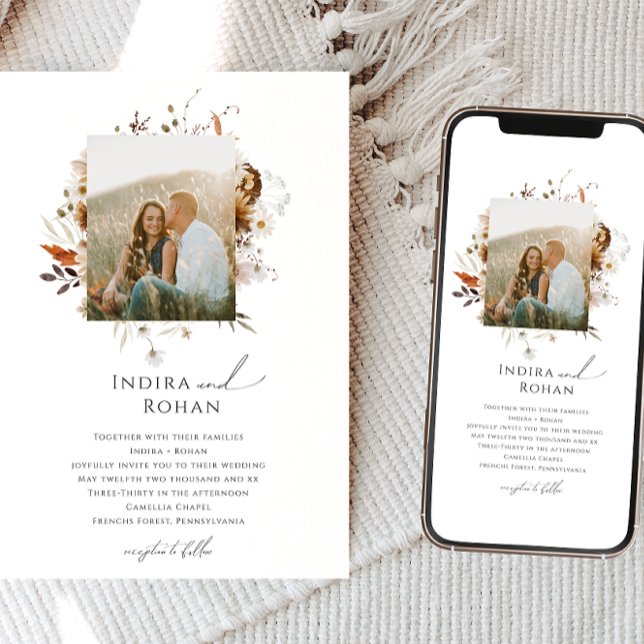 Invitación Boho Autumn Wildflower | Boda de fotograma (Subido por el creador)